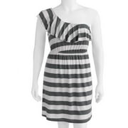 Juniors' Plus Knit One Shoulder Ruffle Dress