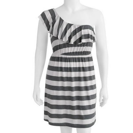 Juniors' Plus Knit One Shoulder Ruffle Dress