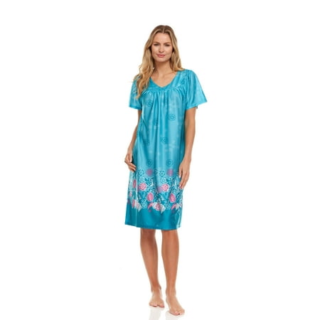 

Lati Fashion Women Nightgown Sleepwear Female Sleep Dress Nightshirt Teal XXXL