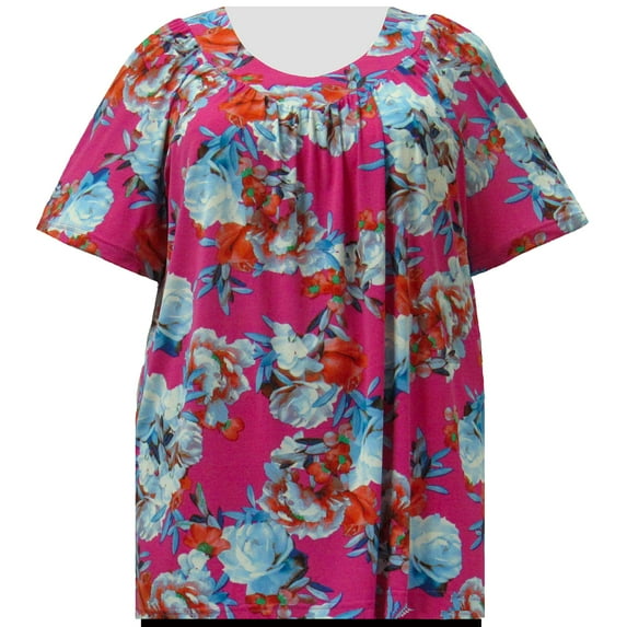 A Personal Touch Women's Plus Size V-Neck Pullover Top Pink Bouquet - 1X