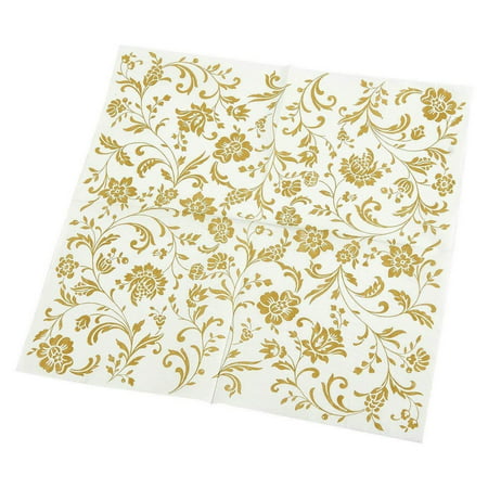 100 Pack Dinner Decorative Napkins - Gold Floral Print Disposable Paper ...