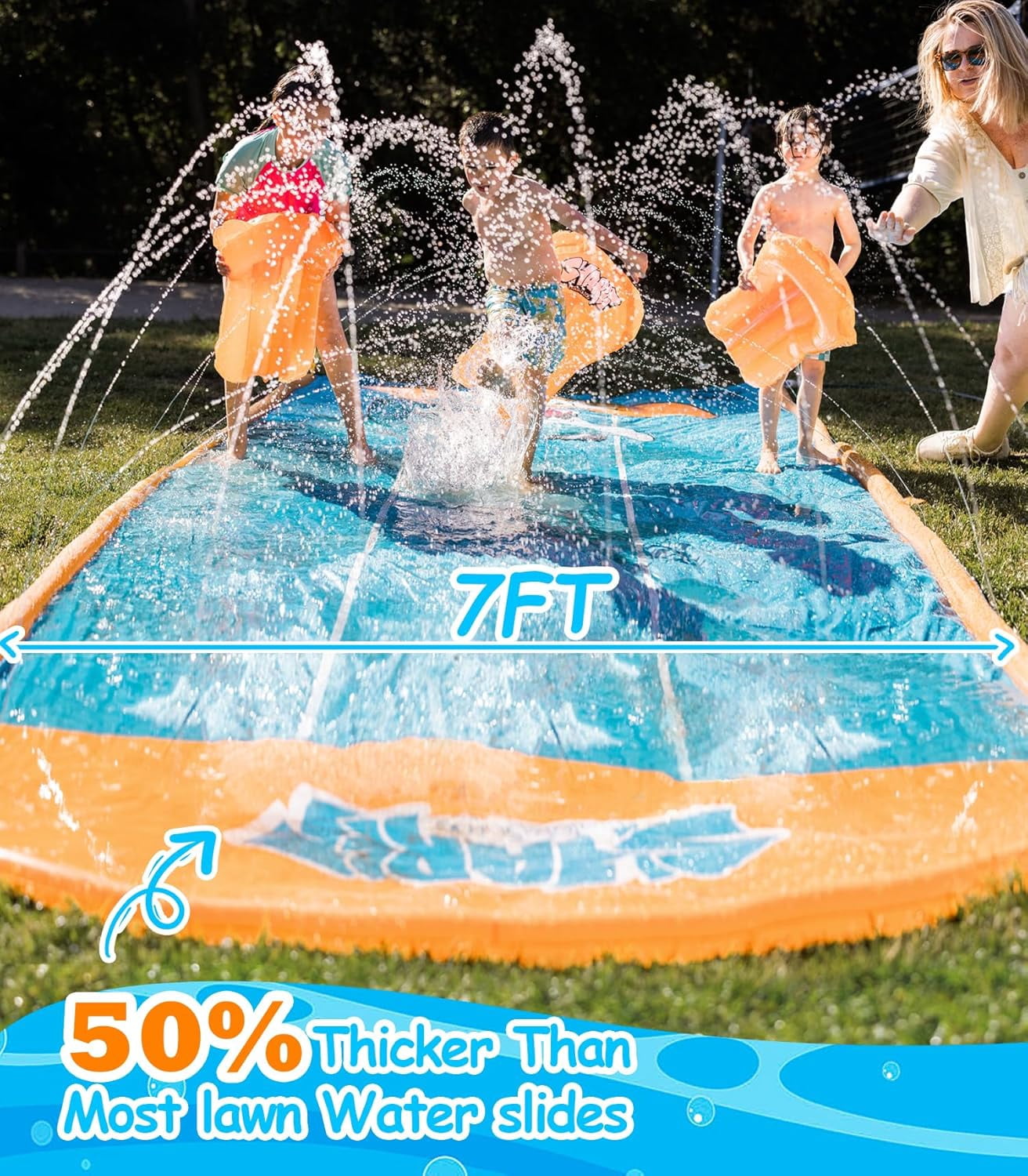 Slip Water Slide, 17ftx3 Lane Slip Water Slide for Kids Backyard Lawn,Summer Water Toys Outdoor Sprinkler with 3 Sliding Racing Lanes and 3 Inflatable Bodyboards