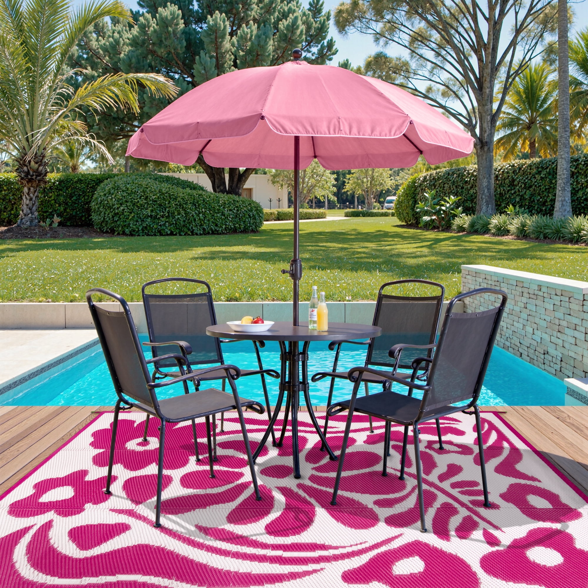 Wonnitar 5x8 Waterproof Outdoor Rugs, Plastic Straw RV Rug for Outside, Portable RV Outdoor Rugs for Camping, Pink Floral Picnic Carpet for Patio Garden
