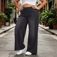 thumbnail image 4 of Women's Pull On Stretch Wide Leg Jeans Plus Size Soft Faux Loose Denim Palazzo Pants Vintage Washed Y2K Casual Trousers with Pockets Dark Gray, 4 of 7