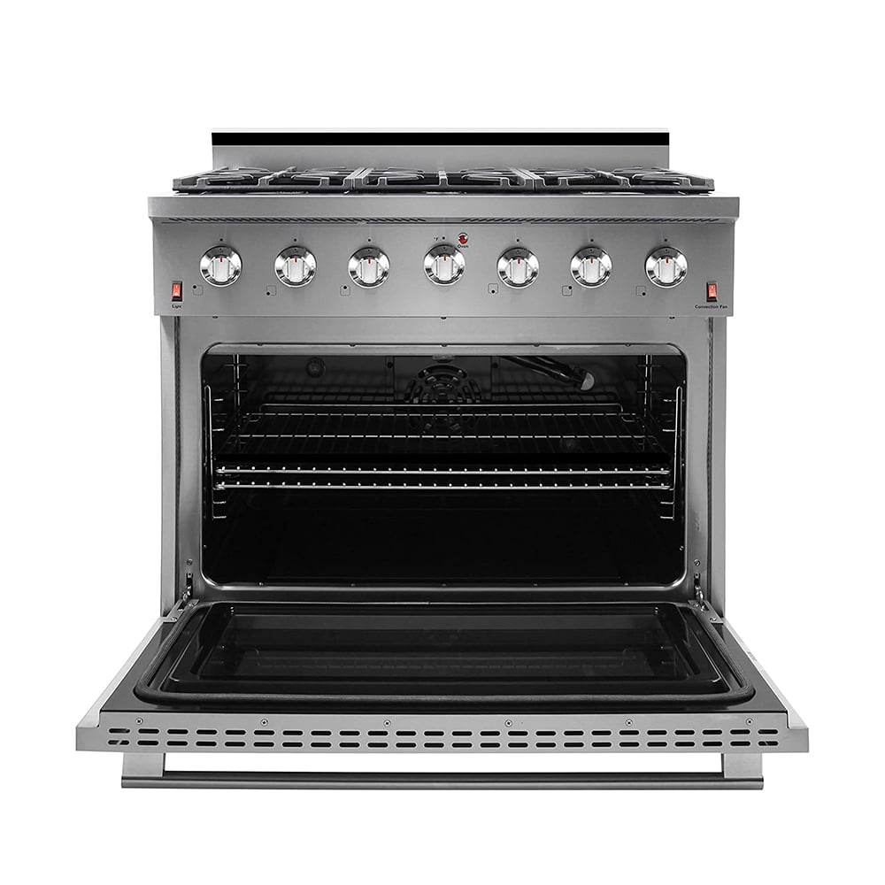 NXR 36" Stainless Steel Dual Fuel Range with 5.5 cu. ft. Convection Oven & Under Cabinet Hood Bundle NKD3611 RH3601