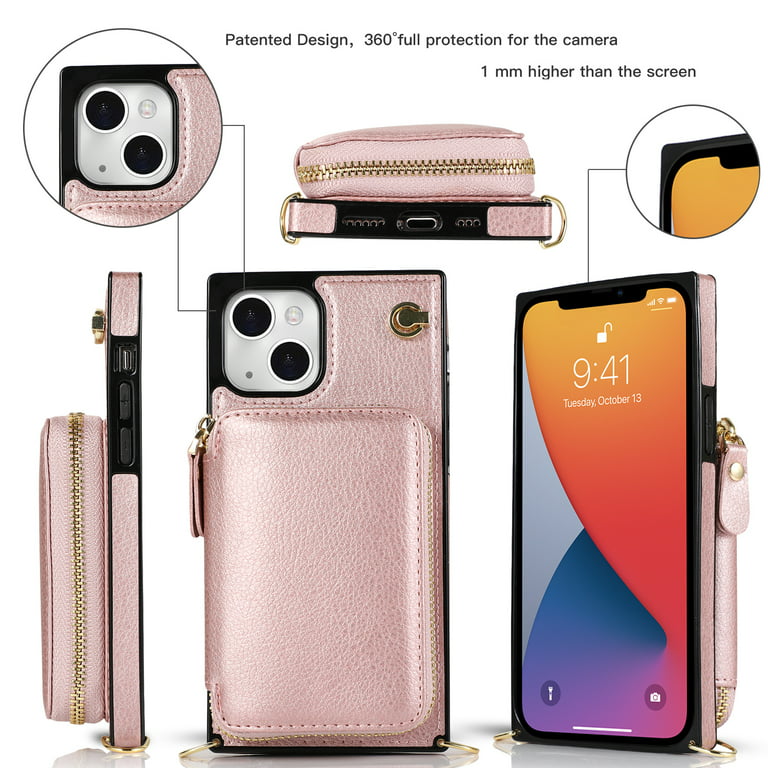  CUSTYPE for iPhone 13 Pro Max Case Wallet with Card Holder for  Women, Crossbody Zipper Case with Strap Wrist, Protective Leather Case  Purse with Ring for Apple iPhone 13 Pro Max