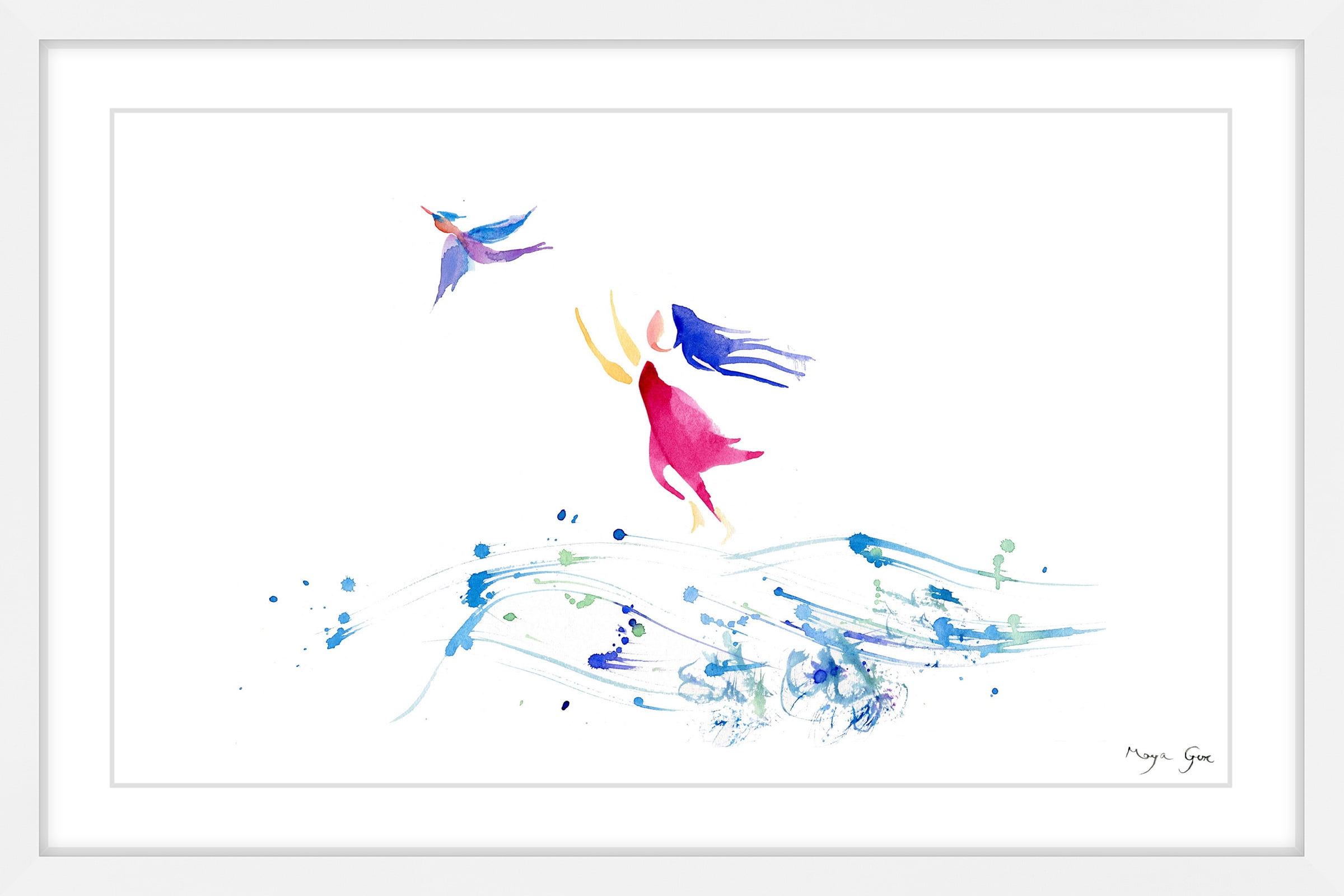 "Woman & Bird" Framed Painting Print
