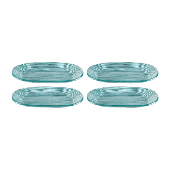 Glass Dinnerware 7.75" x 4.25" x h:0.5" Oval Blue Glass Platter (Set of 4)