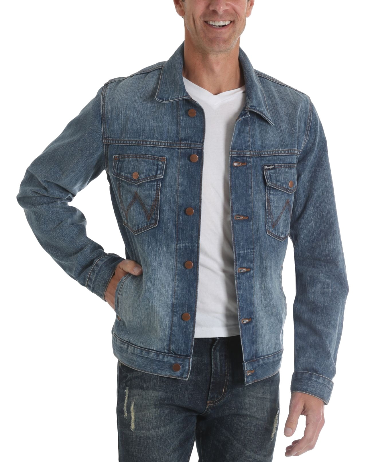 Wrangler - Wrangler NEW Medium Blue Mens Size XL Button Down Denim Jean Jacket - Walmart.com 