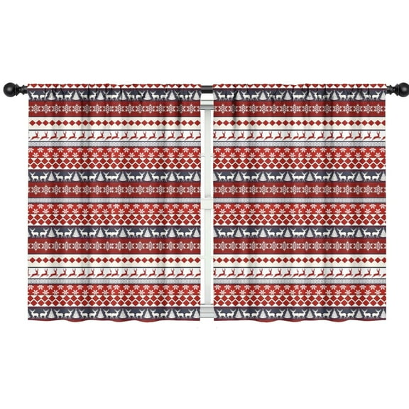 Blackout Kids Curtains,Red Christmas Deer and Tree Pattern Childrens Insulated Curtains Set Of 2,Bedroom Essentials,Toddler Room Decor 42"x54"