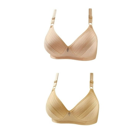 Itsame 2PC Bras for Women s Full Support Everyday Casual Bra Set Tie Back Wireless Comfort Bralette Beige Size 40