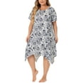 thumbnail image 4 of Agnes Orinda Women's Plus Floral Print Nightgown Pajamas Short Sleeve Cute Irregular Hem Sleepwear, 4 of 5