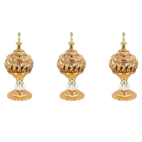 3X Incense Burner Incense Bakhoor Charcoal Incense Burner Metal Arab Censer Desktop Decor for Incense Sticks Cones,3 x Incense Burner,Gold
