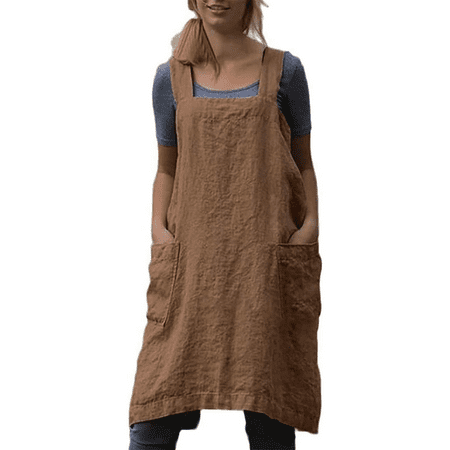 

Pinafore Cross Back Apron for Women with Pockets Smock for Work Gardening Cooking Painting Baking