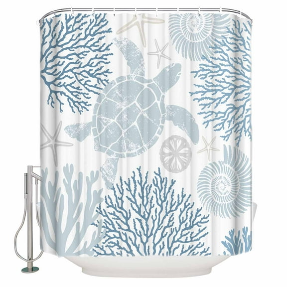 Small Stall Shower Curtain 36x78 Inch Narrow Half Size Blue Coastal Turtle Bath Curtains Bathroom Decor Ocean Coral Nautical Waterproof Fabric Shower Curtain Set with Hooks 36 Inch