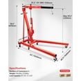 thumbnail image 3 of JoanKaren Hydraulic Engine Hoist,2 Ton Max,Heavy Duty Cherry Picker with 6 Steel Caster,Red, 3 of 6