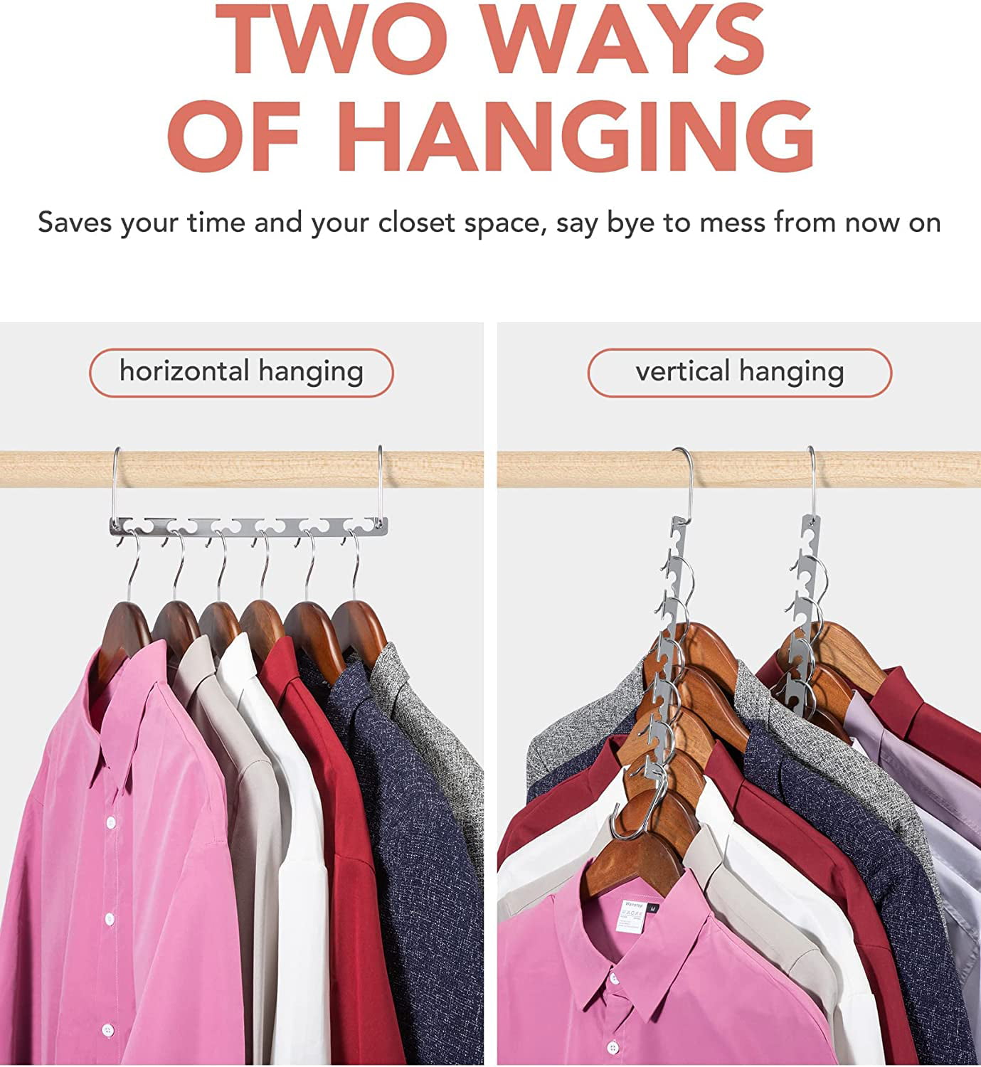 Liangmall Hangers Space Saving Upgraded, Expand 6 to 9 Holes Magic Clothes Hanger Organizer, Stainless Steel Space Saving Hangers Closet Organizers
