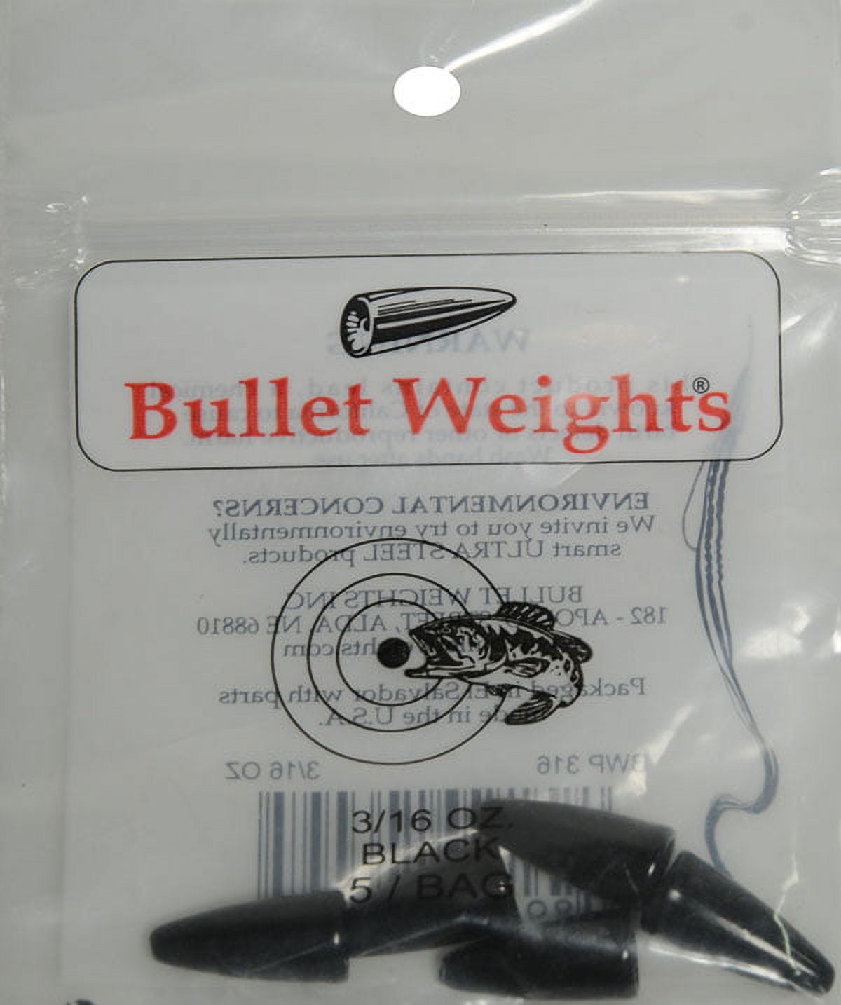(6 pack) Bullet Weights 3/16 oz Worm Weight Black