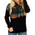 thumbnail image 3 of Sudadera informal holgada con bolsillos, color negro, talla S, manga larga, con estampado de patchwork para mujer, 3 of 6