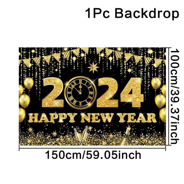 Decoración de Feliz Año Nuevo 2024, pancarta colgante de puerta de oro negro, banderas de Año Nuevo, Navidad, Decoraciones al aire libre, 2024