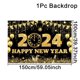 thumbnail image 1 of Decoración de Feliz Año Nuevo 2024, pancarta colgante de puerta de oro negro, banderas de Año Nuevo, Navidad, Decoraciones al aire libre, 2024, 1 of 4
