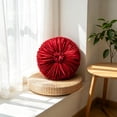 thumbnail image 5 of KITTEHIGM Ruched Velvet Round Throw Pillow with Rosette Center Pleated Circle Decorative Cushion in Multicolor Solid Velvet Accents for Sofa Bed Home Decor, 5 of 6
