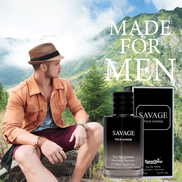 NovoGlow Savage , Eau De Toilette Spray 3.4 fl oz. Cologne for Men, Men's  Fragrance with NovoGlow Carrying Pouch 