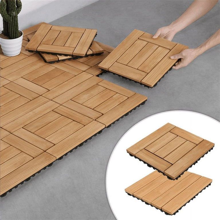 27pcs Wooden Floor Tiles for Outdoor & Indoor 12 x 12,Natural Wood