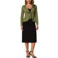 thumbnail image 2 of INSPIRE CHIC Women's Tie Front Long Sleeve Ruffled Hem Open Front Knit Cardigan S Olive Green, 2 of 6