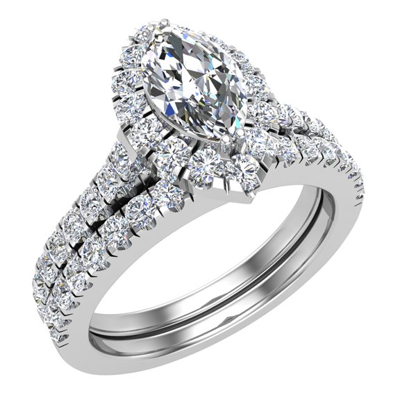 Marquise Cut Halo Diamond Wedding Ring Set 1.25 CT 14K White Gold ( G , SI )