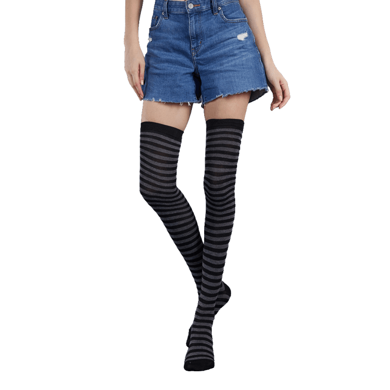 Jygee Pack of 2 Striped Plus Size Thigh High Socks Breathability