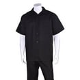 thumbnail image 1 of Men's Plain Black Short Sleeve Linen Casual Casual Two Piece Walking Outfit For Sale Pant Sets Suit With Pant, 1 of 1