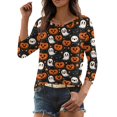 thumbnail image 6 of Halloween Shirts Women Horror 3/4 Sleeve T Shirts Funny Halloween Ghost Pumpkin Printed Tops Spooky Crew Neck Pullover Three Quarter Length Blouse,XL, 6 of 7