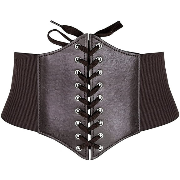 PIKADINGNIS Women Elastic Wide Band Tied Waspie Corset Waist Cincher Belt,Black