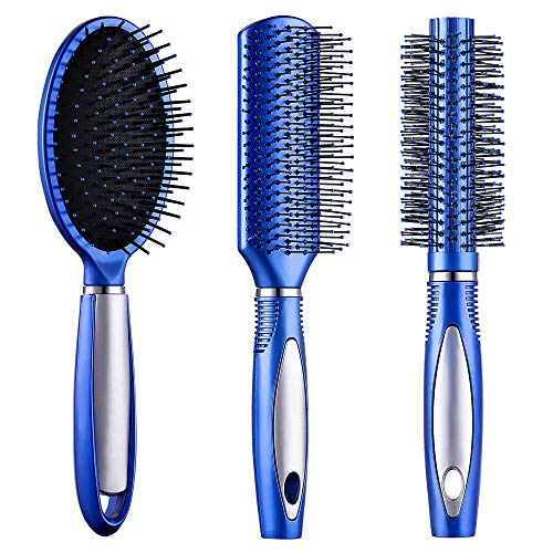 NUFR Beauty Hair Brush Set, & Smooth Soft Touch Paddle Brush Round