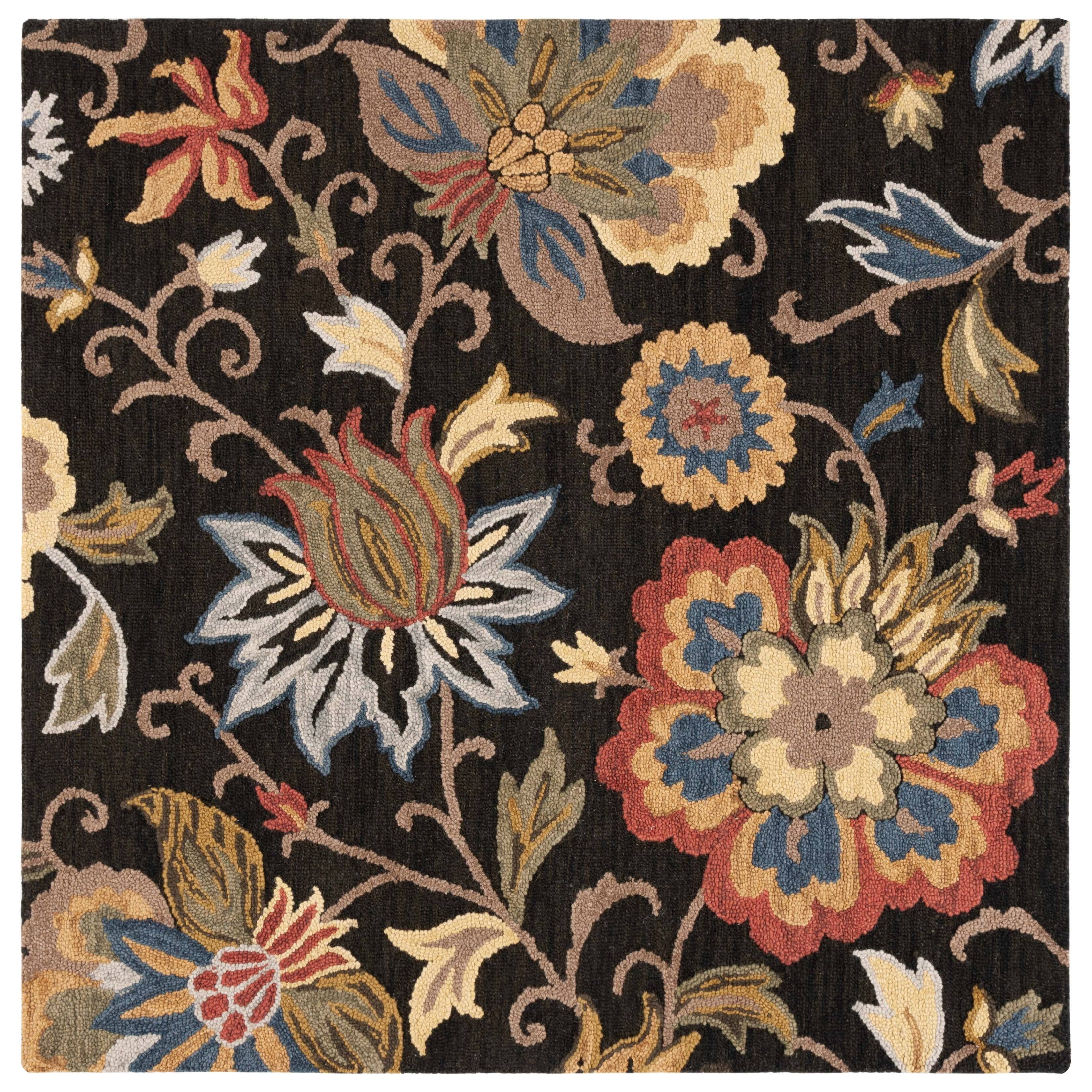 SAFAVIEH Blossom Odran Floral Area Rug, Black/Yellow, 6' x 6' Square