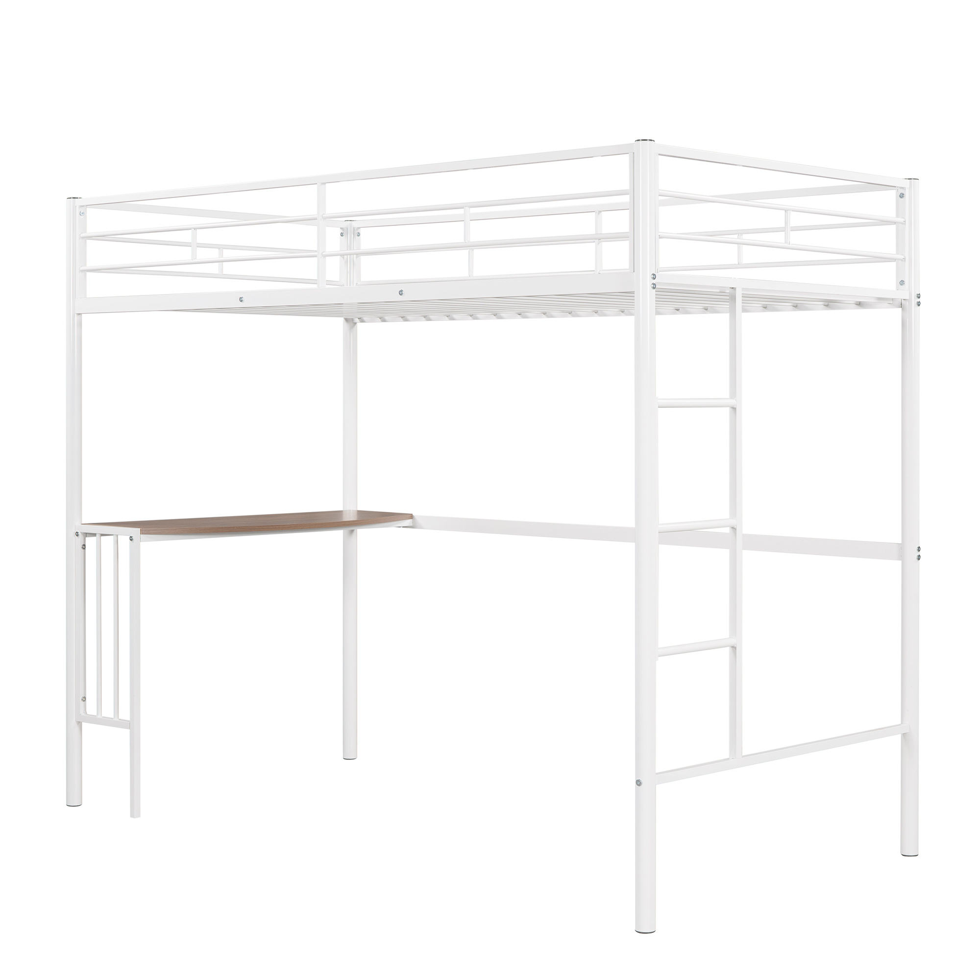 Aukfa Metal Twin Loft Bed with Desk for Kids Teens Dorm Bedroom, White