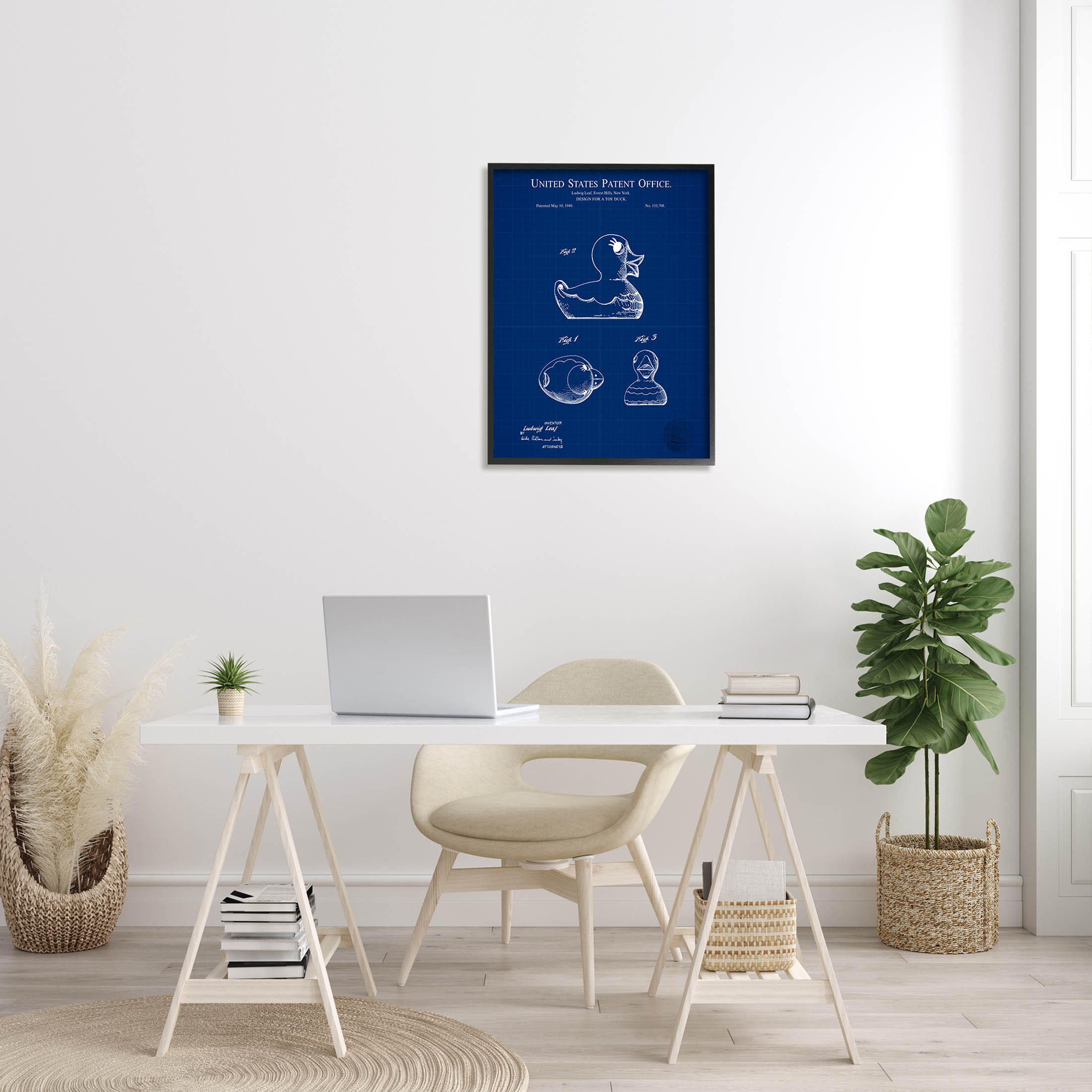 Stupell Industries Toy Duck Blueprint Patent Graphic Art Black Framed Art Print Wall Art, Design by Karl Hronek