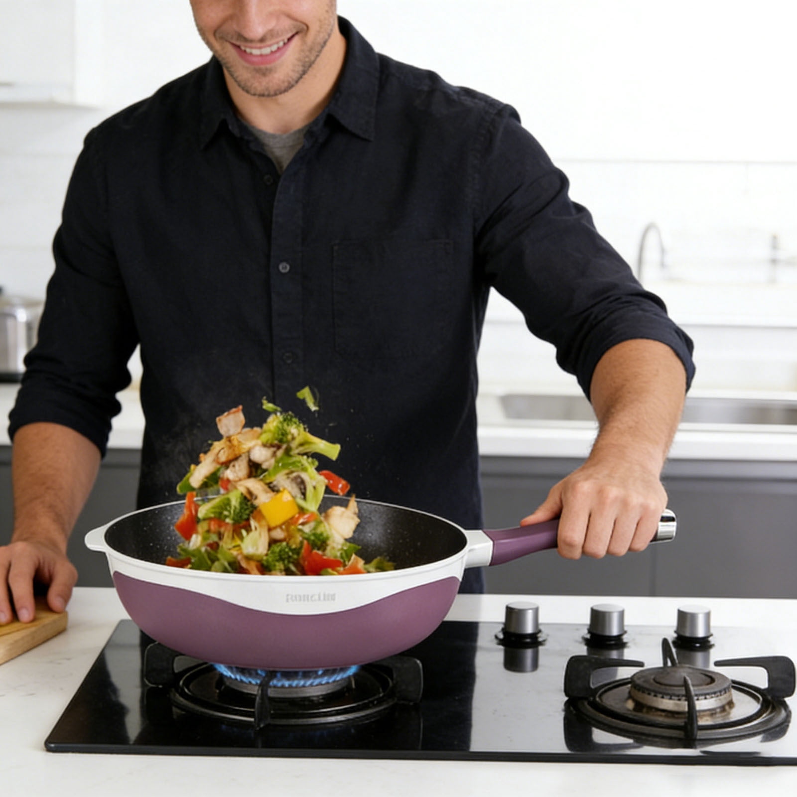 Alloy Non Stick Pan With Lid Steaming Purpose Deep Frying Pan Pan Cooking Non Stick Pan For Cooking Cooking Utensils