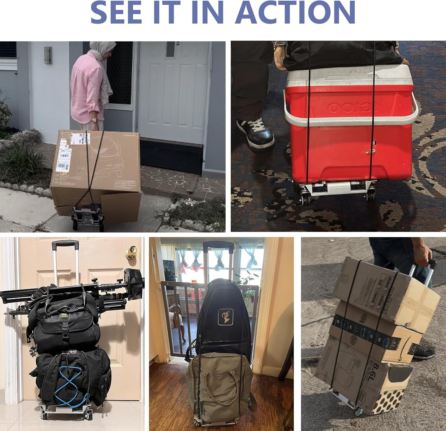 270LBS Utility Luggage Cart with 4 Wheels, 100% Aluminum Hand Truck Dolly, Folding Hand Truck with Advanced Tank Wheels, Portable Dolly Cart for Luggage, Travel, Shopping, Office Use