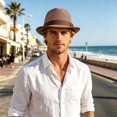 thumbnail image 2 of Straw Hat Summer Breathable Mesh Pork Pie Hat for Men, Lightweight Packable Sun Protection Beach Outdoor Jazz Cap, Classic Bowler Hat Travel Party, 2 of 6