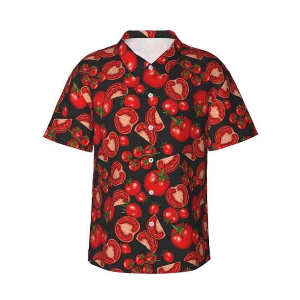 Balery Tomato Camisas hawaianas de manga corta para hombre, camisas playeras de corte holgado, camisas de vacaciones con botones,XX-Large