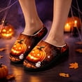 thumbnail image 5 of Jack-o'-lantern Women Men Memory Foam Fuzzy Slippers Warm Indoor Outdoor House Shoes, 5 of 9