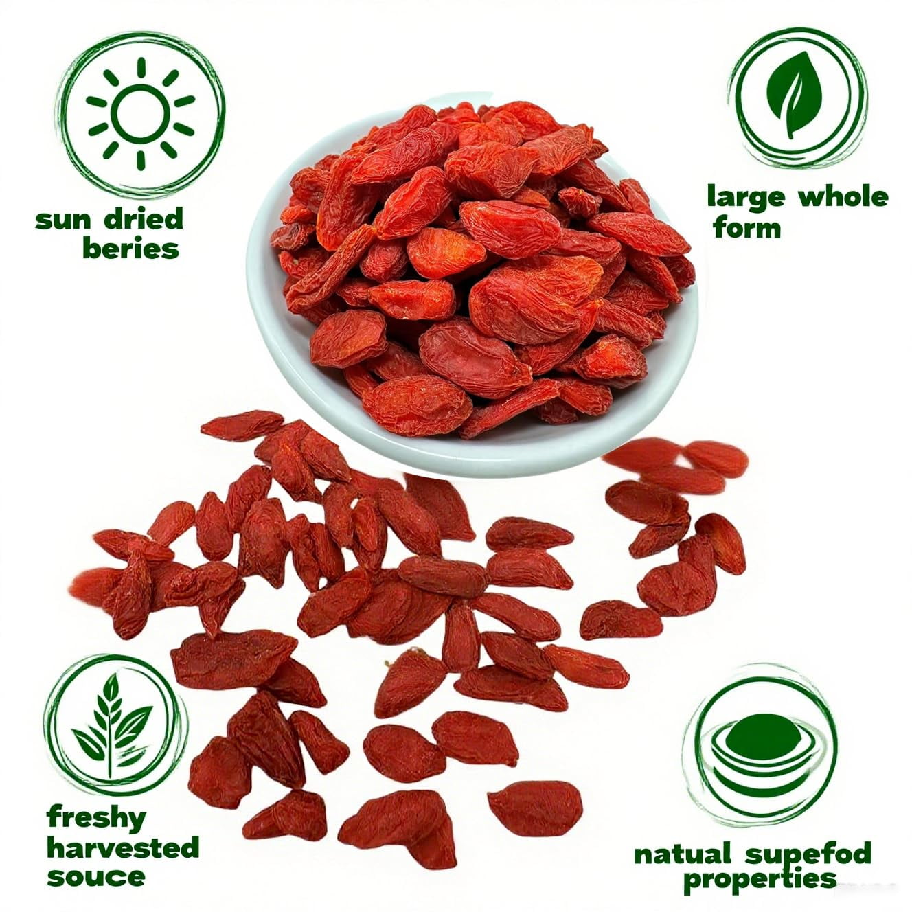Goji Berries, 2 LB Wolfberry Premium Large Berry Form 5A Wolfberry 100% Natural Sun-Dried Whole Fruit, S Great Flavor for Soup Drinks, Snacks, Beverages 1LB/Bag XXXL