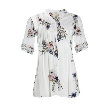 Fairweather Floral Pintuck Button-Up Shirt - White | Walmart Canada