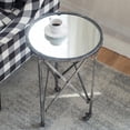 thumbnail image 4 of Hassch 17" Rolling Round Side Table with Mirror Top and Distressed Black Metal Frame, Mobile Accent Table on Casters for Living Room, Bedroom, or Entryway, 4 of 9