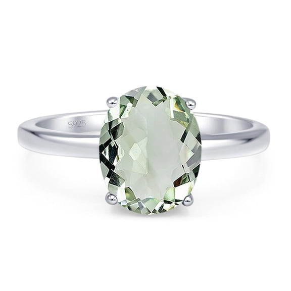 Natural Green Amethyst Prasiolite Size-5 Art Deco Oval Solitaire Ring Classic Vintage Style Wedding Engagement Ring 925 Sterling Silver Gifts For Her
