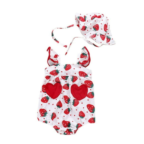 EnJoCho Spring Romper for Baby Baby Girls Straps Fruit Print Romper Sunsuit Hat Bodysuit Baby Kids Trendy Cute Romper Clothing