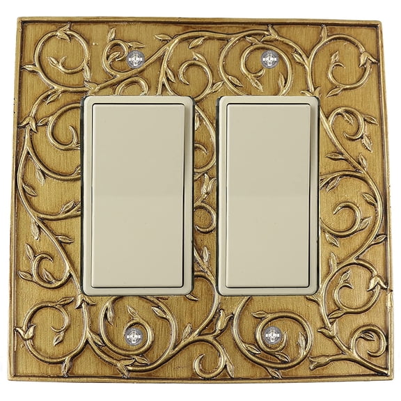 Meriville French Scroll 2 Rocker Wallplate, Double Switch Electrical Cover Plate, Antique Gold