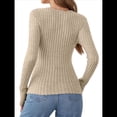 thumbnail image 4 of Camisas de Larga para Mujer, Cuello en V, Punto Acanalado, Corte Ajustado, Suéter con Botones, Blusa Informal de Trabajo para Otoño. Albaricoque XXL, 4 of 10